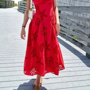 Red Floral Midi Dress